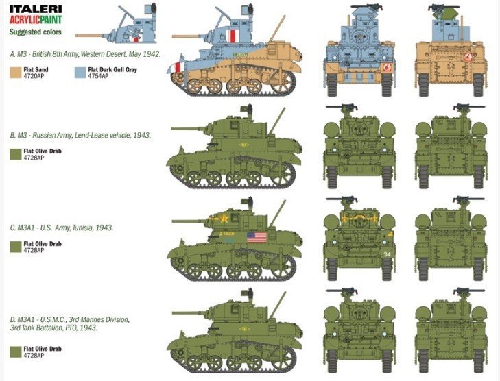 Italeri 15761 - 1/56 M3 / M3A1 / M3A3 Stuart Light Tank