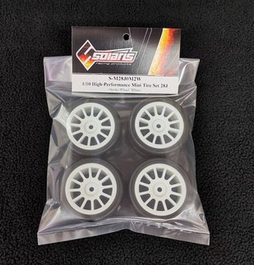 Solaris S-M28J0M2W 1/10 High-Performance Mini Slick Tire Set 28-J Spoke Wheel (4 pcs/set)